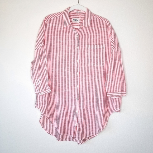 Anthropologie Holding Horses Red & White Striped Oversized Blouse XS/S - Picture 2 of 6